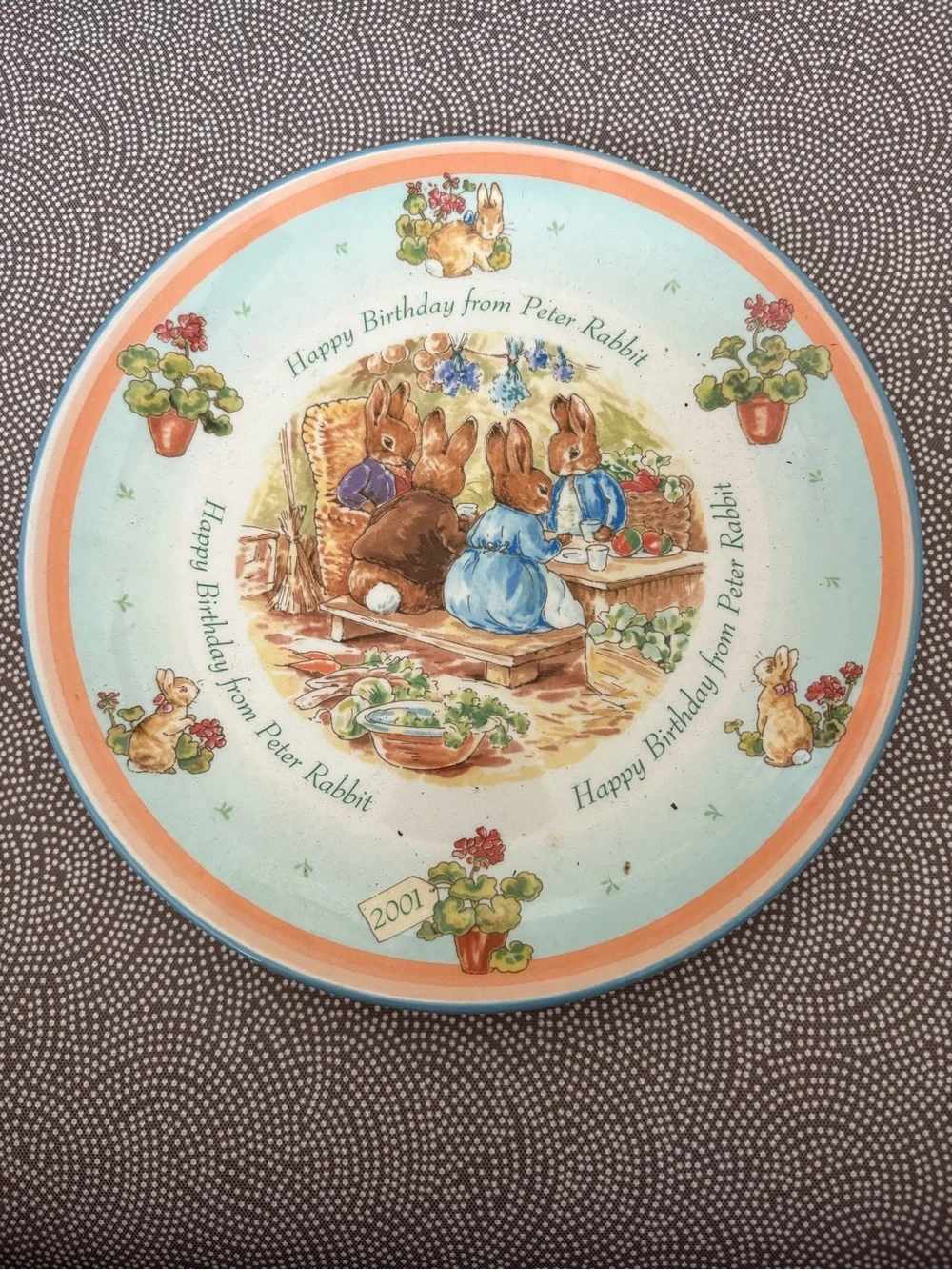 Peter Rabbit by Wedgwood Blue Birthday Plate - Charming Beatrix Potter Design
